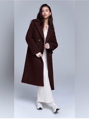 Twik by Simons Espresso Brown Teddy Coat Oversized Double Breasted Size M NWT